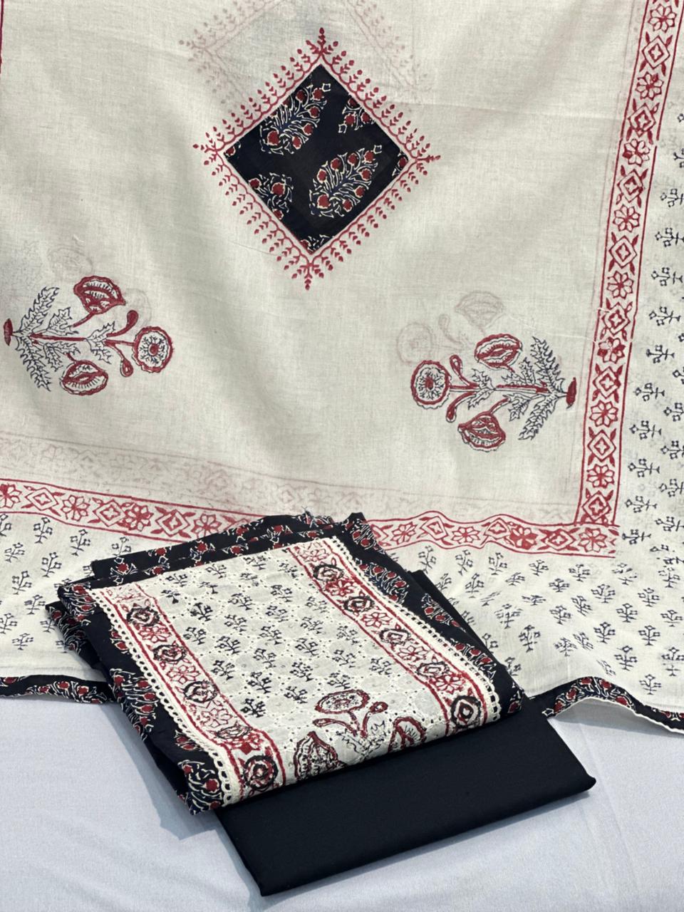 Elegant Handloom Cotton Unstitched Suit Set with Printed Dupatta