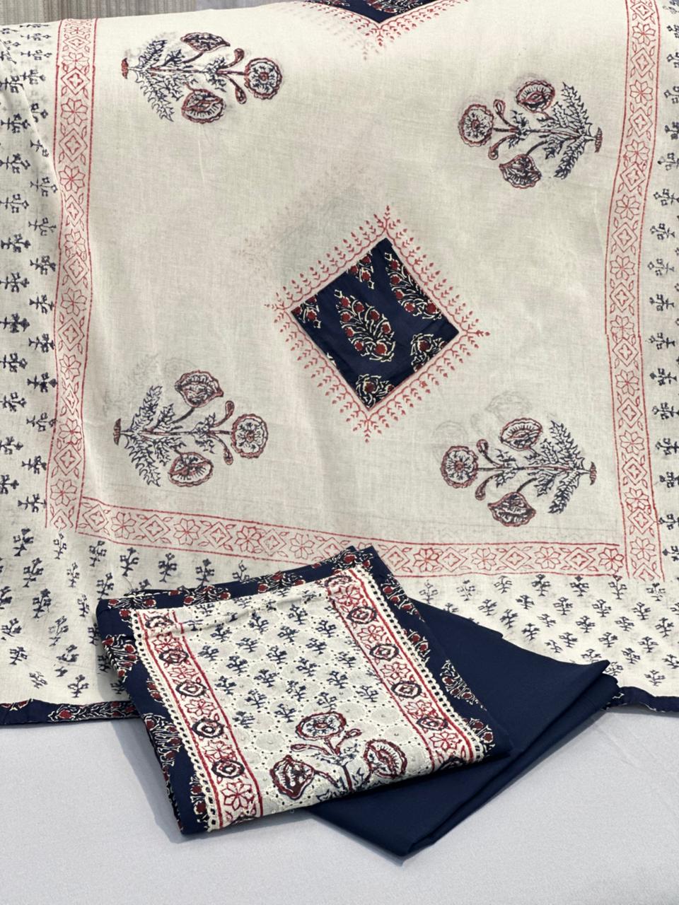 Elegant Handloom Cotton Unstitched Suit Set with Printed Dupatta