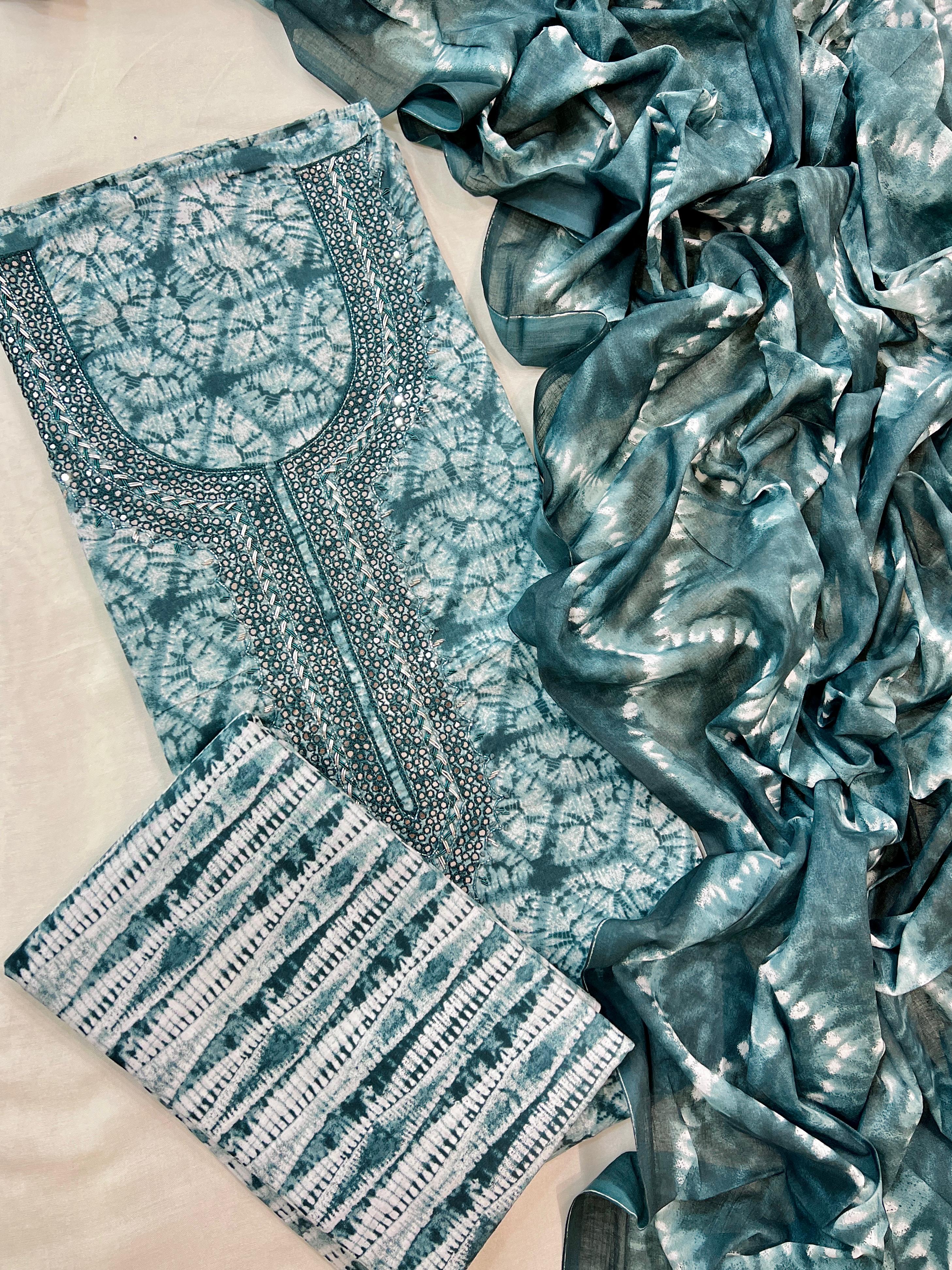 Premium Cotton Soft Printed Suit Set with Dupatta – Teal Blue