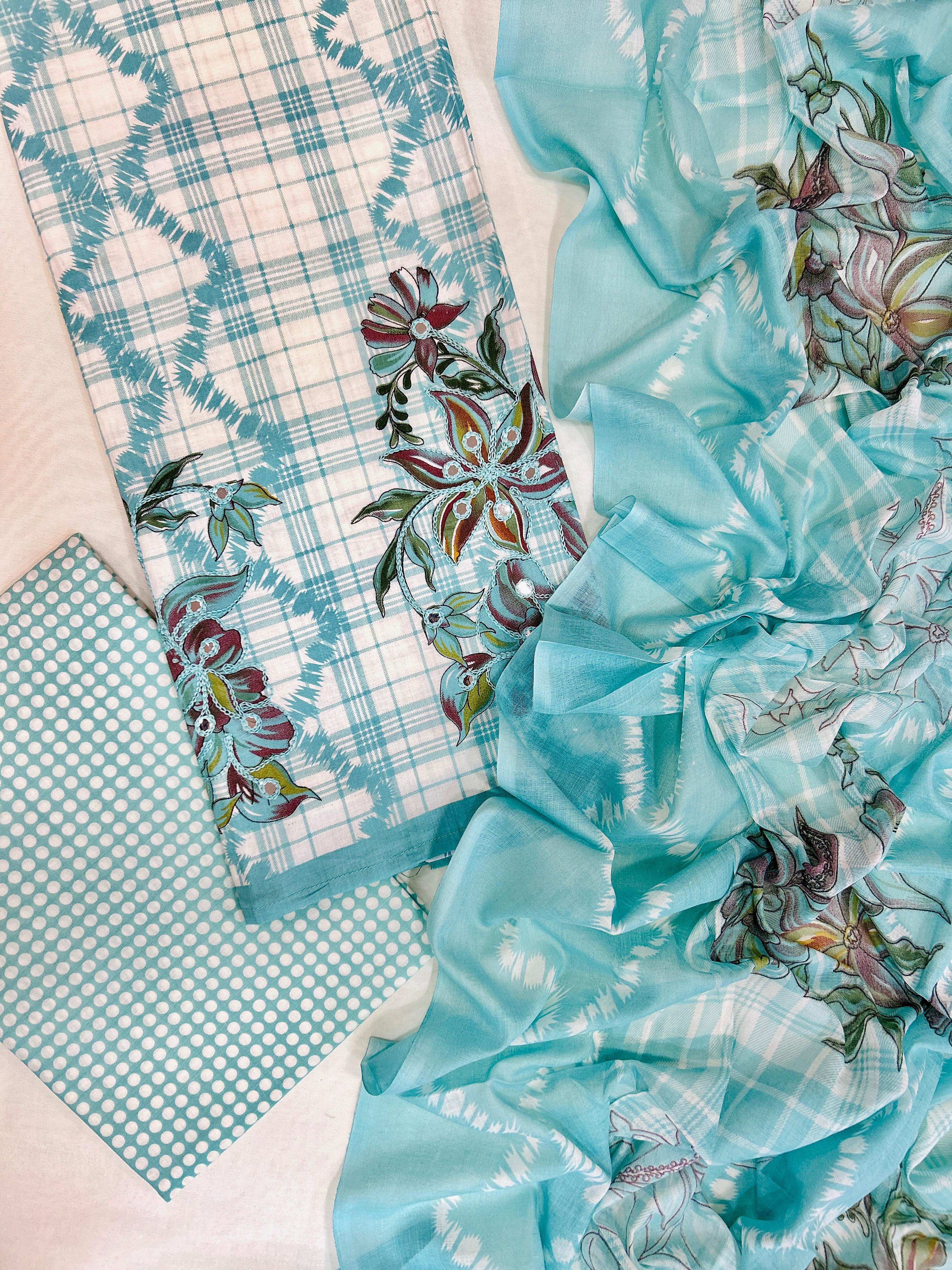 Floral Unstitched Suit with Printed Dupatta