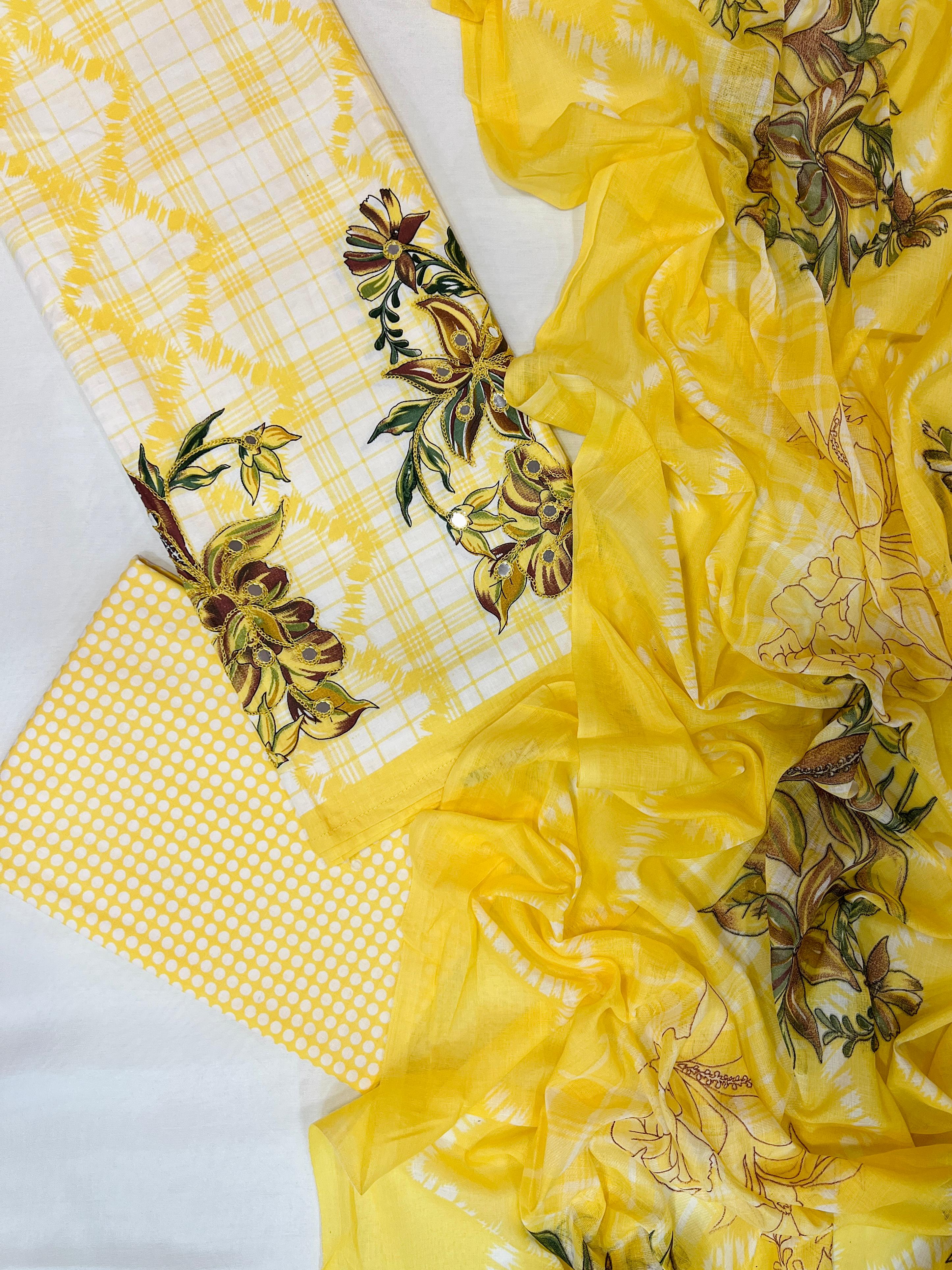 Floral Unstitched Suit with Printed Dupatta