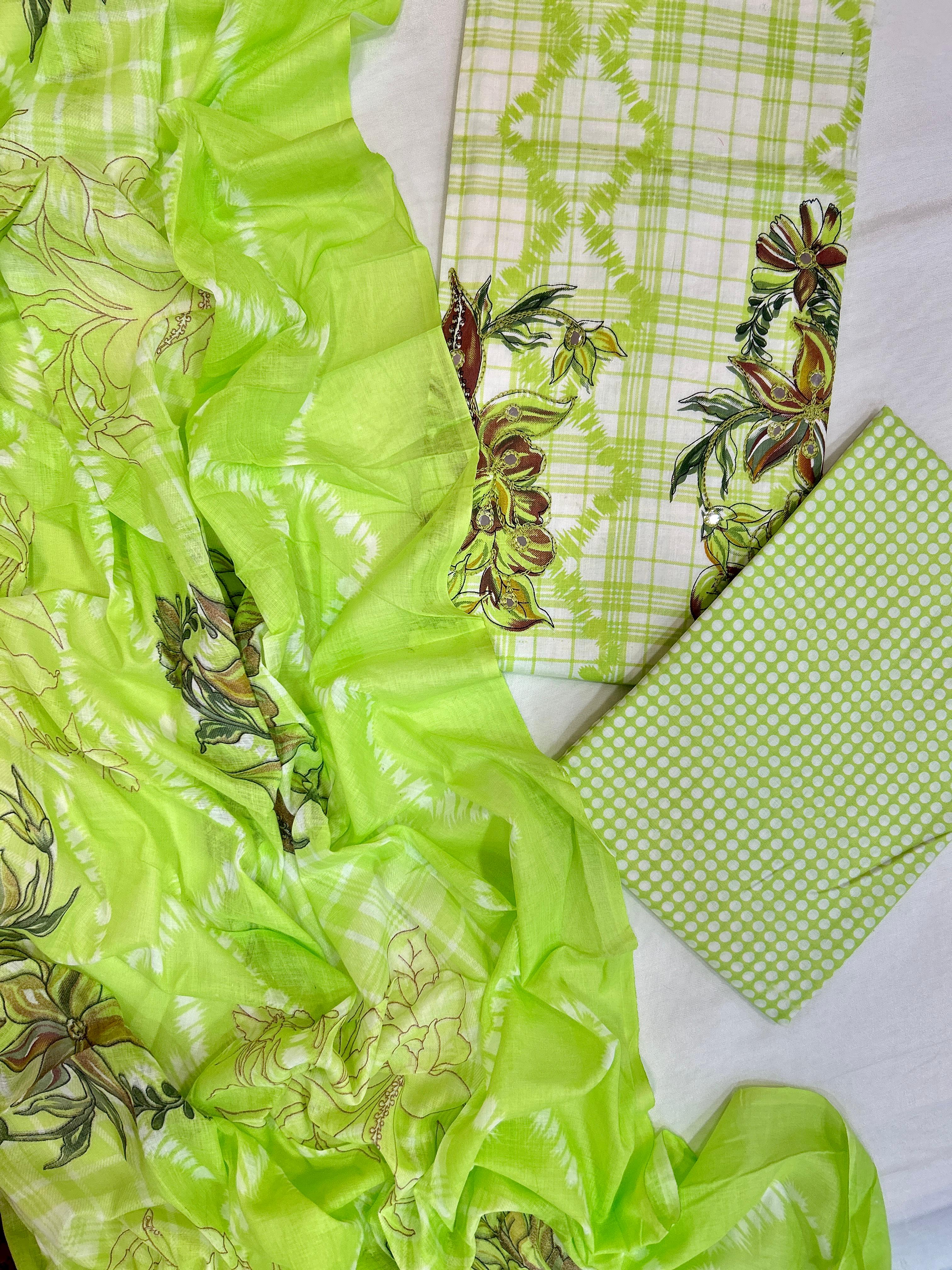 Floral Unstitched Suit with Printed Dupatta
