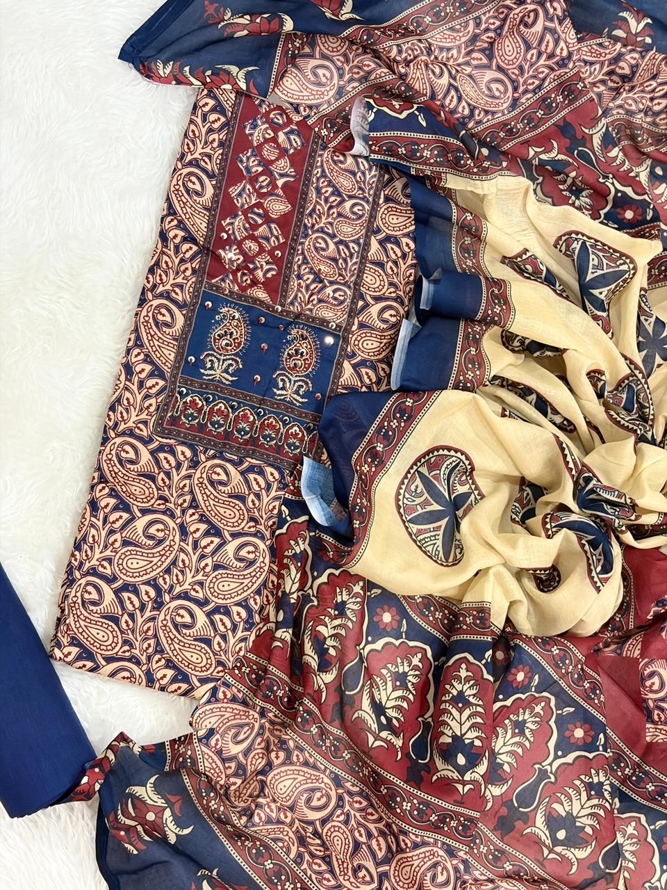 Paisley Ethnic Print Soft Cotton Unstitched Suit with Dupatta