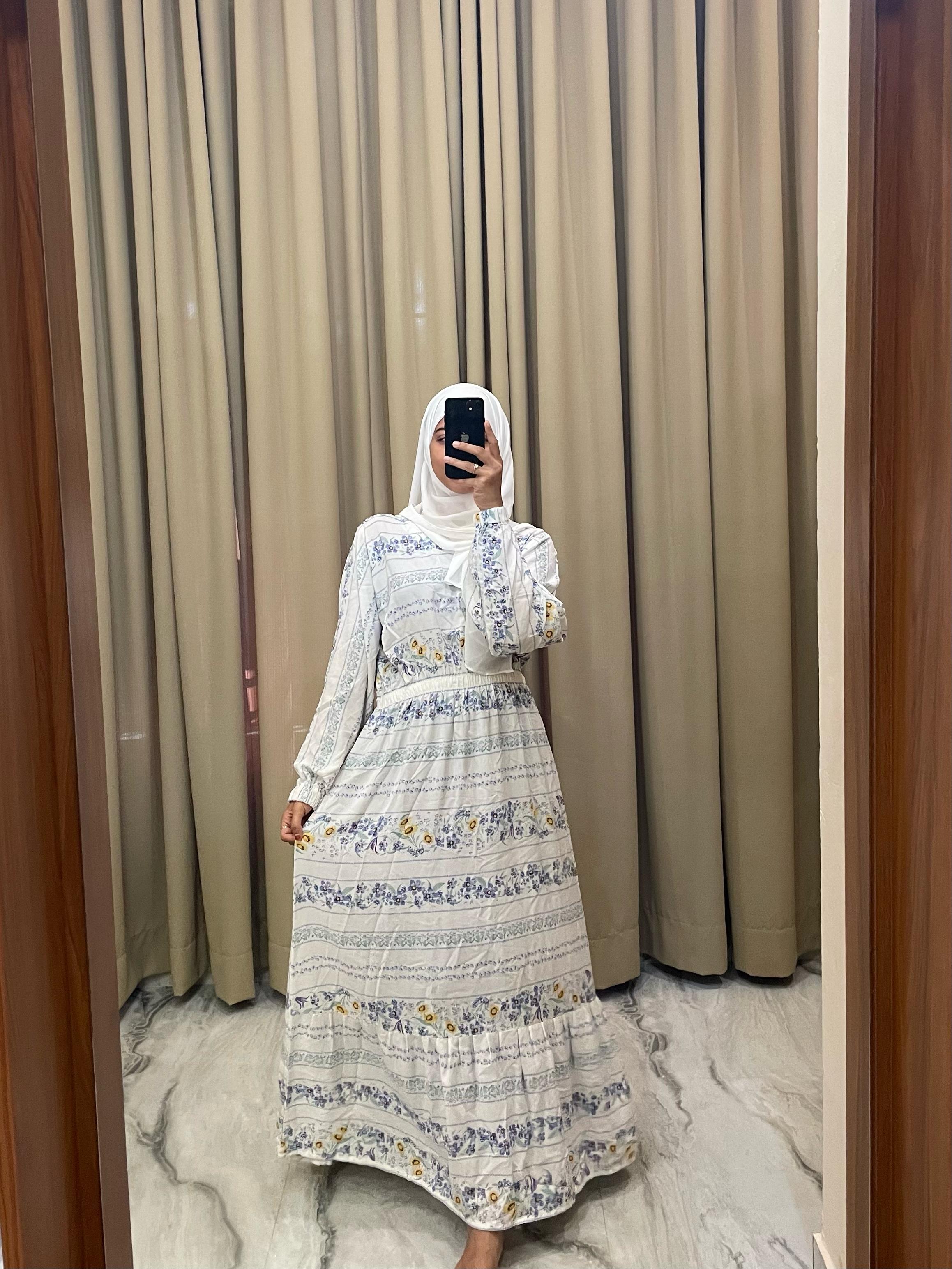 White &amp; Blue Floral Stripe Maxi Dress