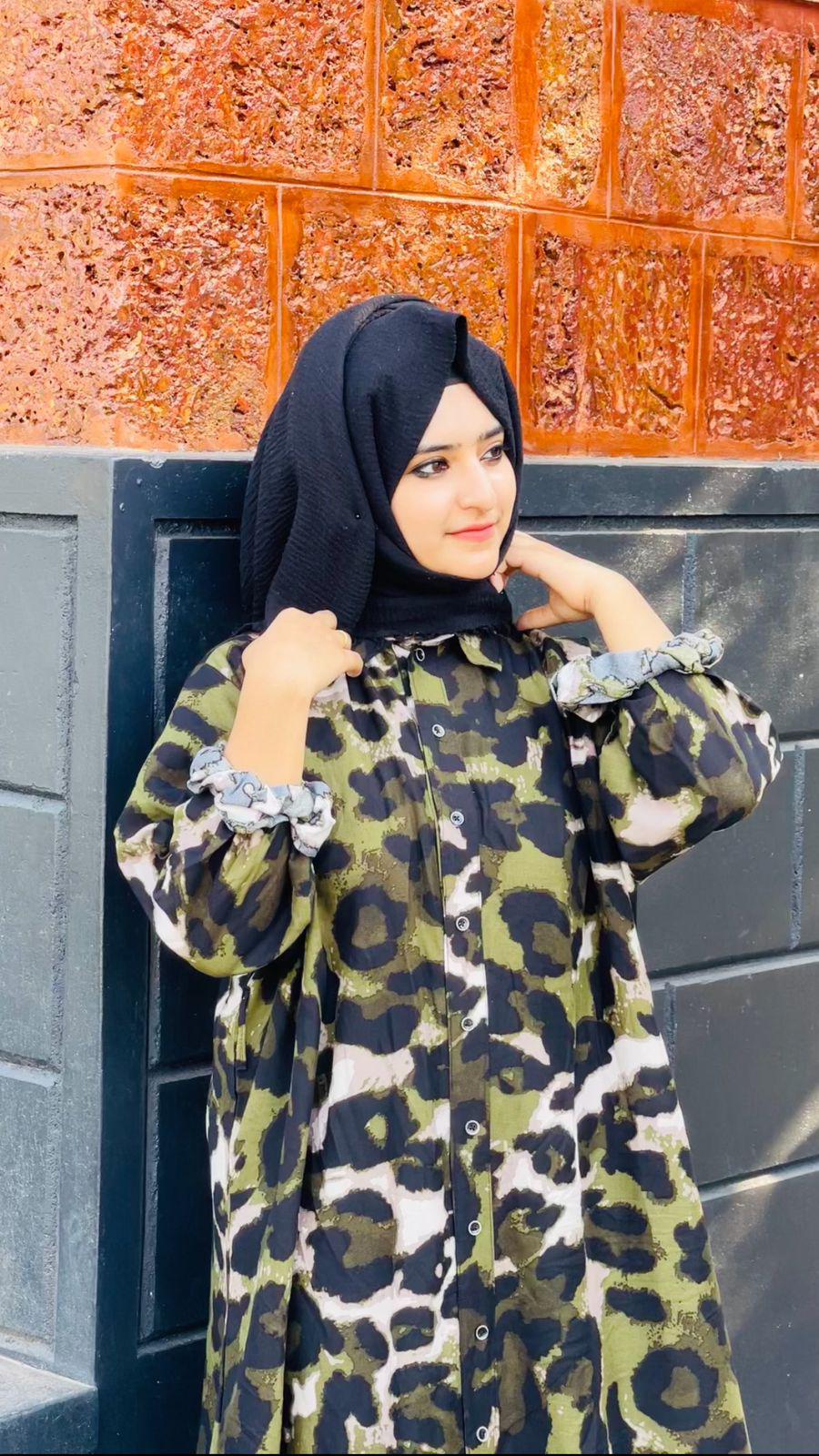 Olive Green Abstract Print Maxi Dress