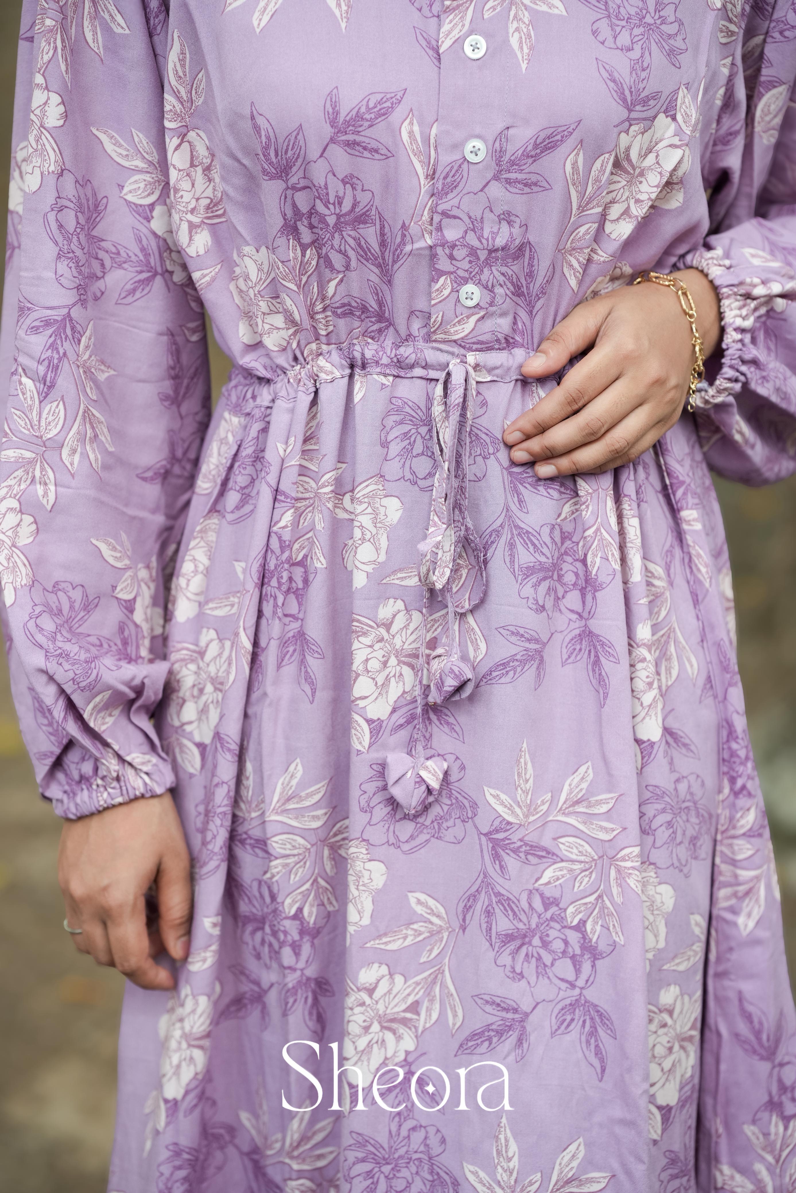 Lavender Bloom Premium Rayon Cotton Maxi Dress