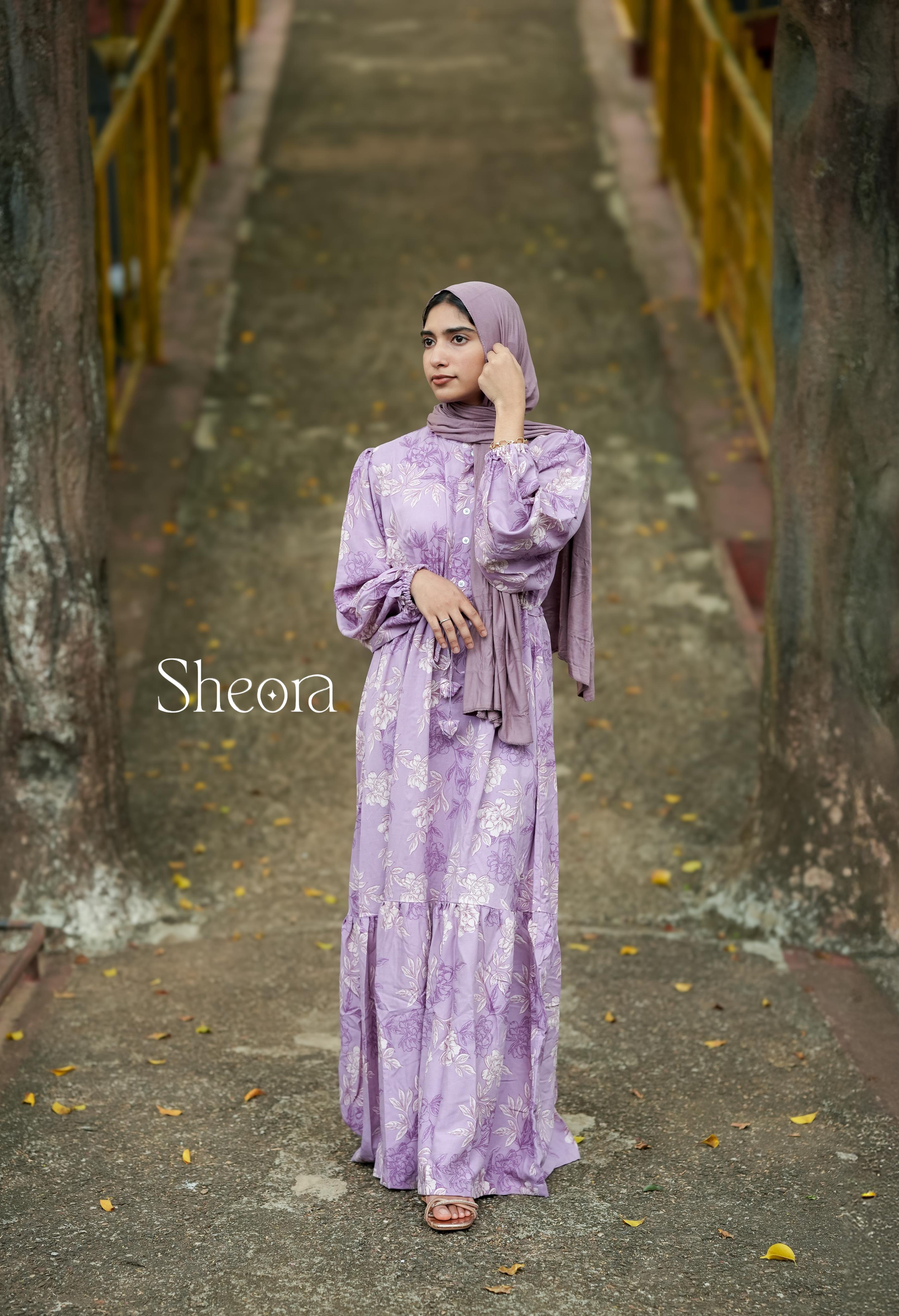 Lavender Bloom Premium Rayon Cotton Maxi Dress
