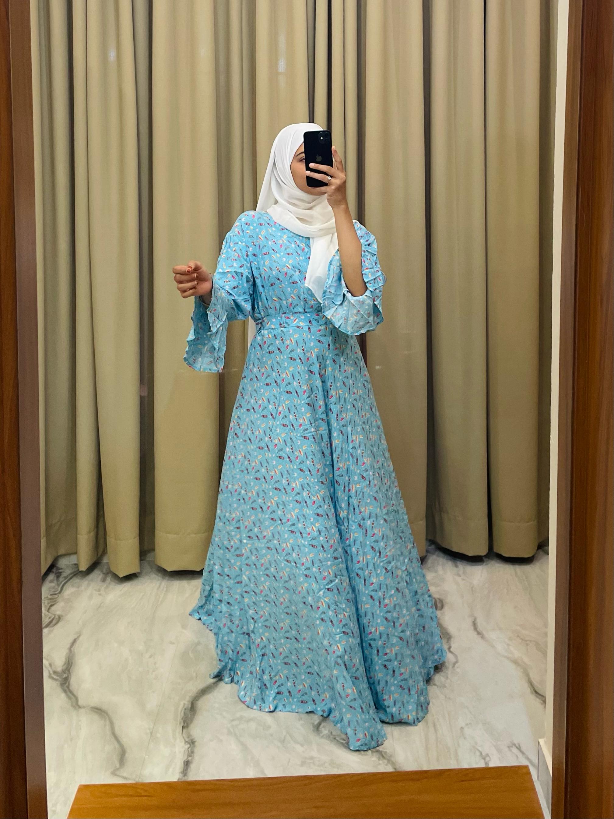 Sky Blue Printed Flared Maxi Dress