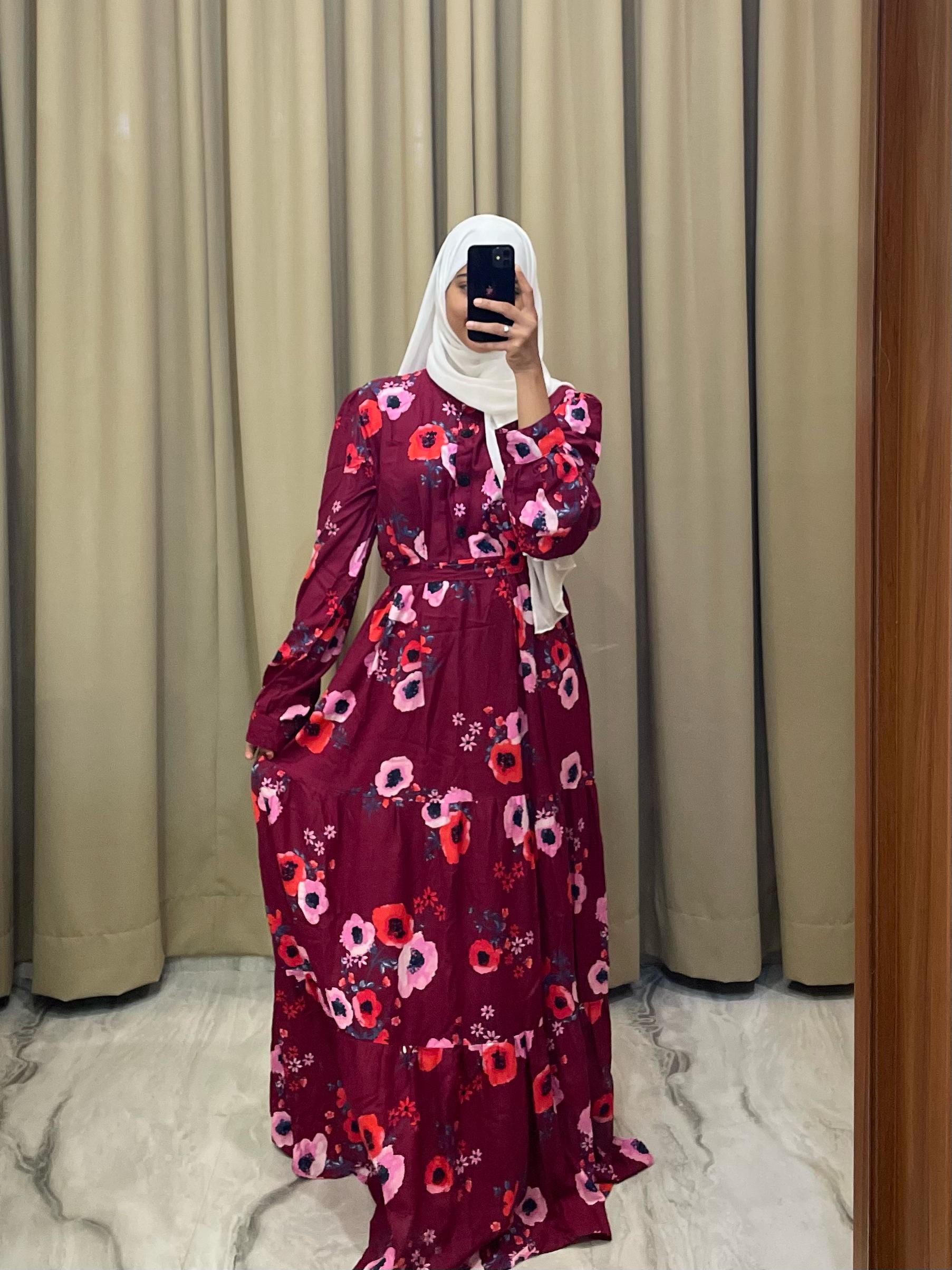 Maroon Floral Printed Maxi Dress