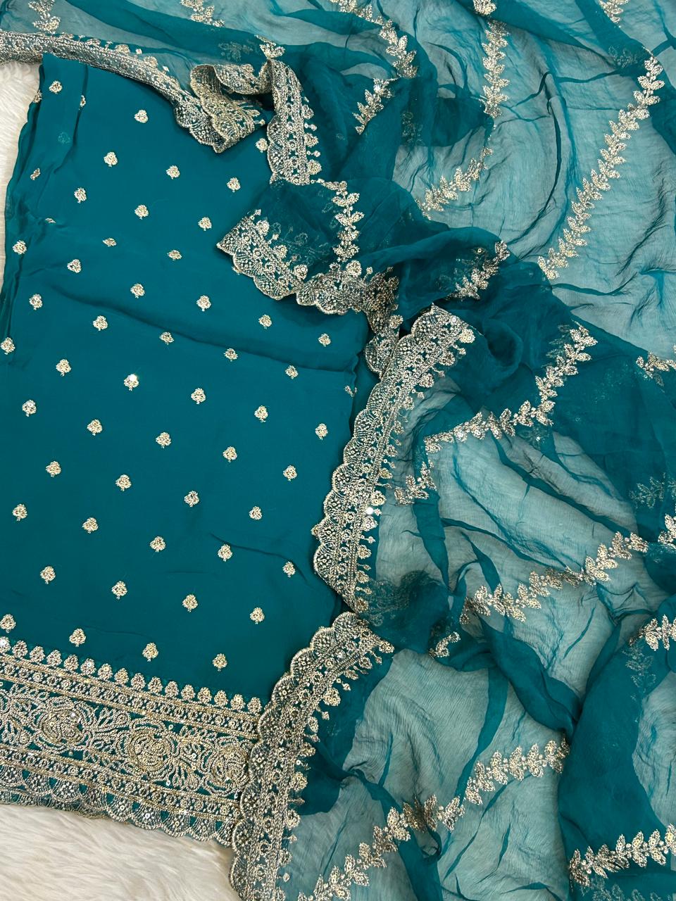 Embroidered Unstitched Suit Fabric with Dupatta