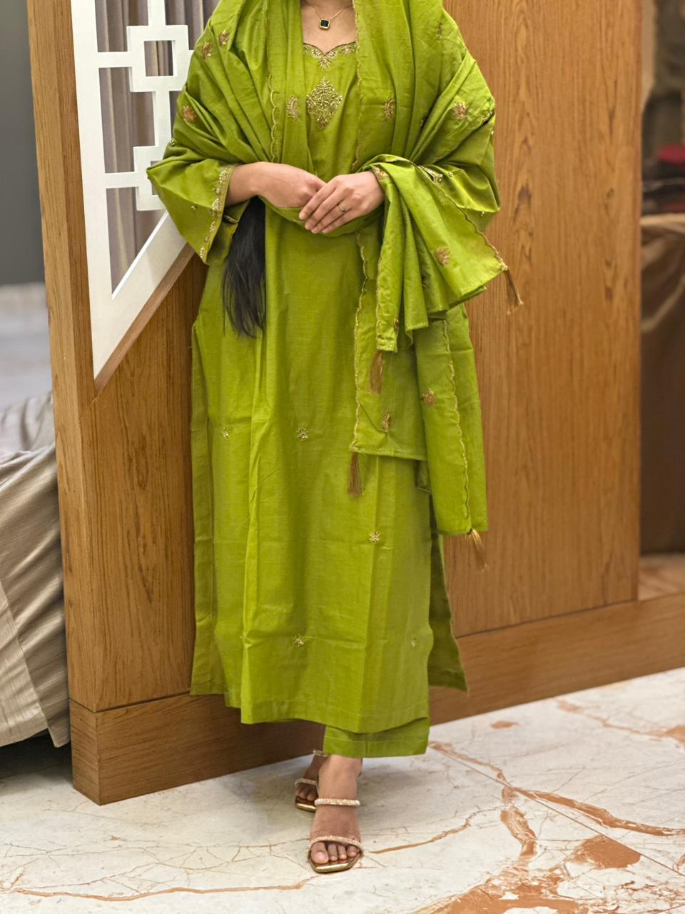 Handwork Mul Chanderi Suit Set with Dupatta