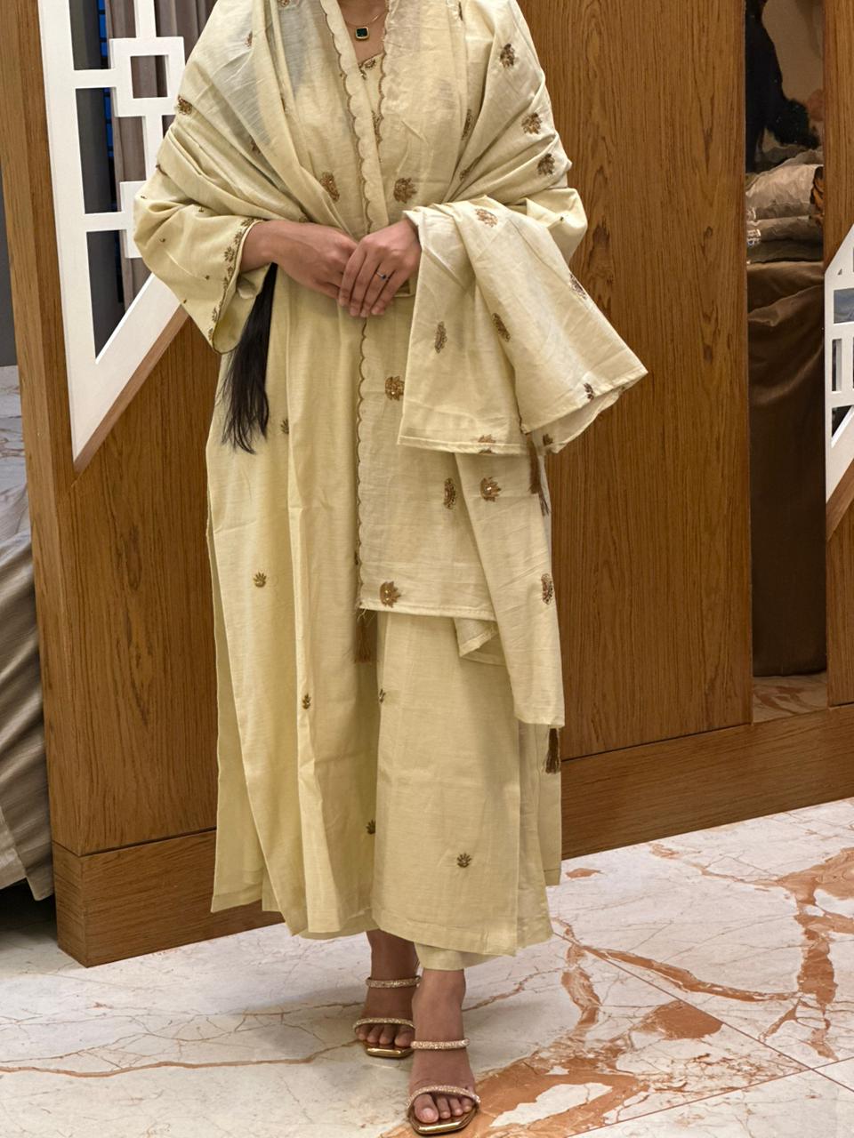 Handwork Mul Chanderi Suit Set with Dupatta