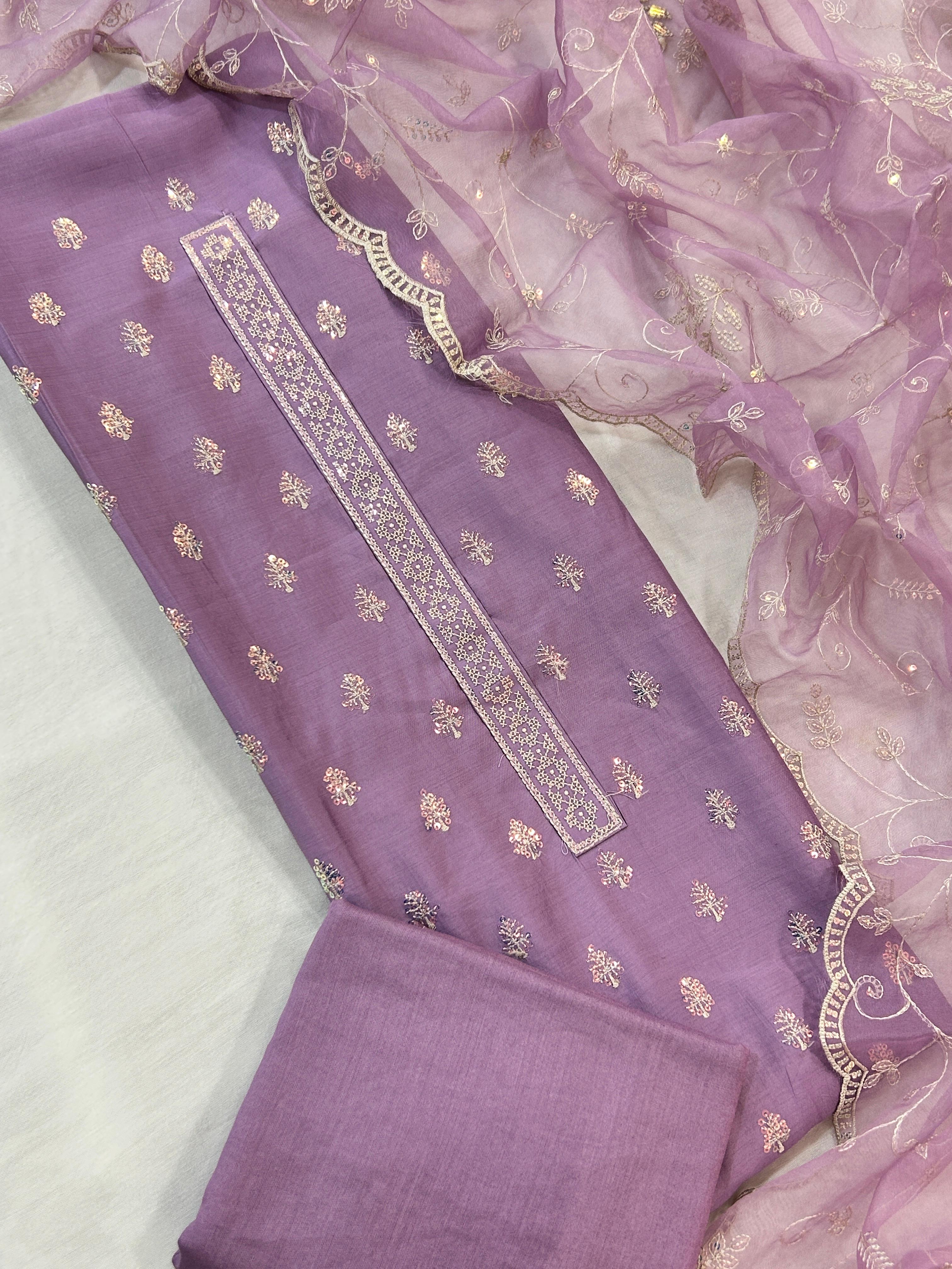 Modal Embroidered Suit Set with Soft Organza Dupatta