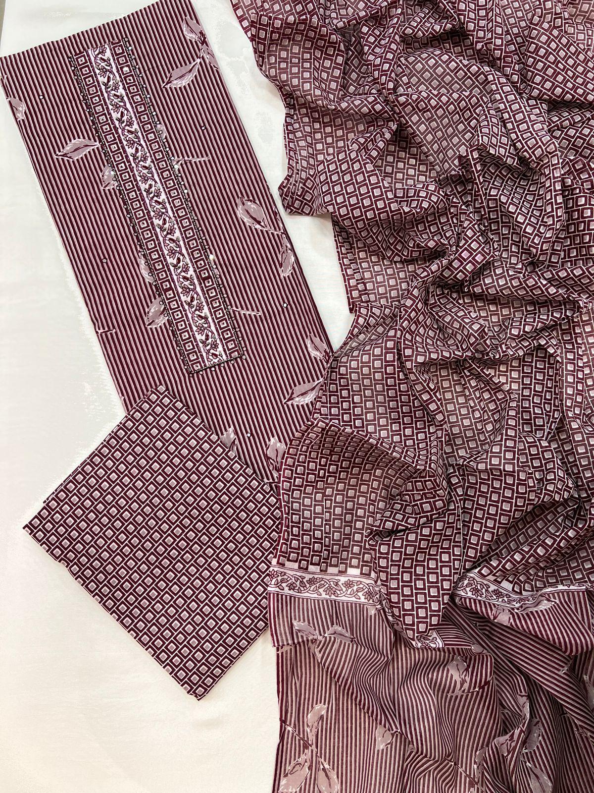 Premium Cotton Soft Printed Suit Set with Dupatta – Maroon