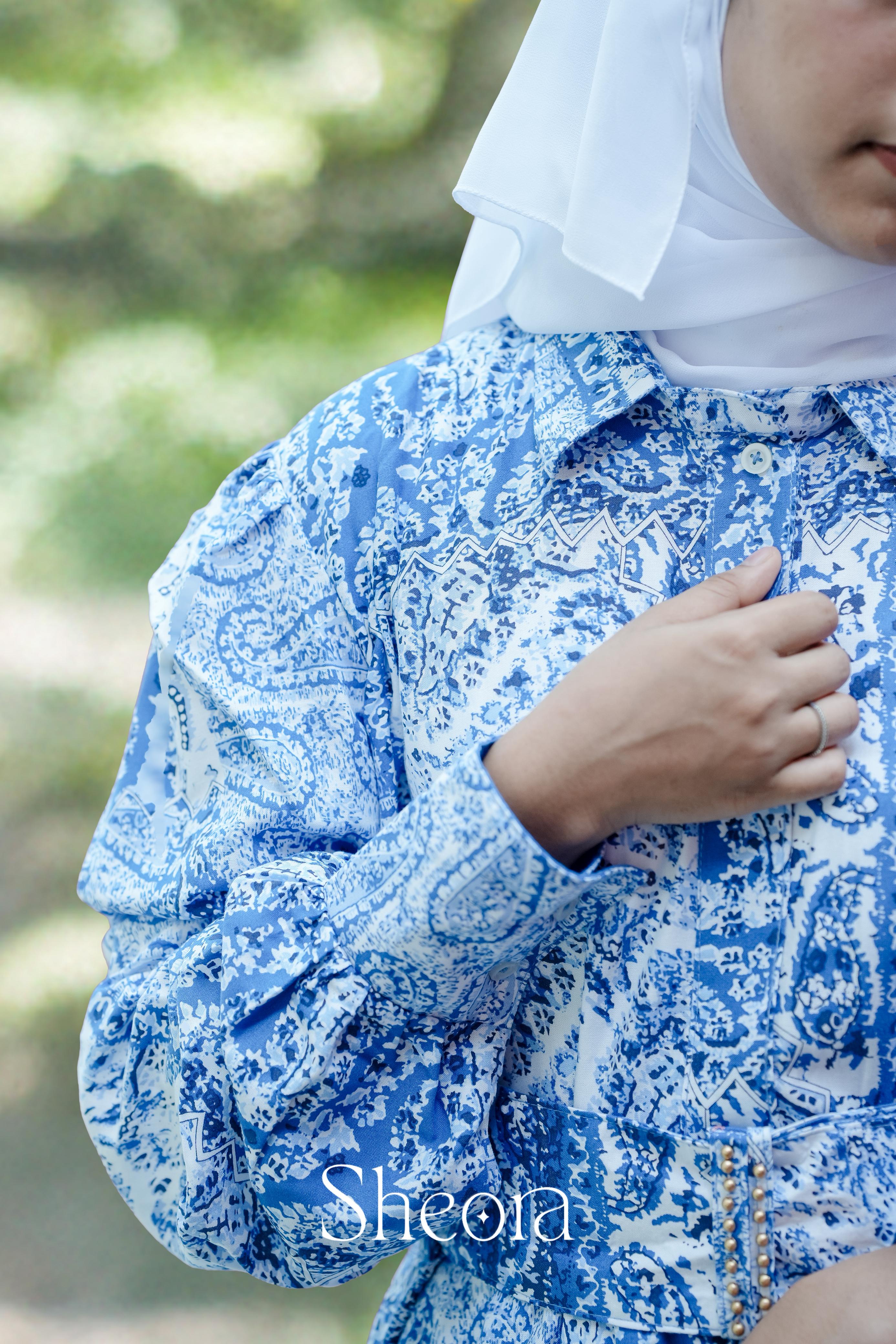 Blue Ethnic Print Maxi Dress