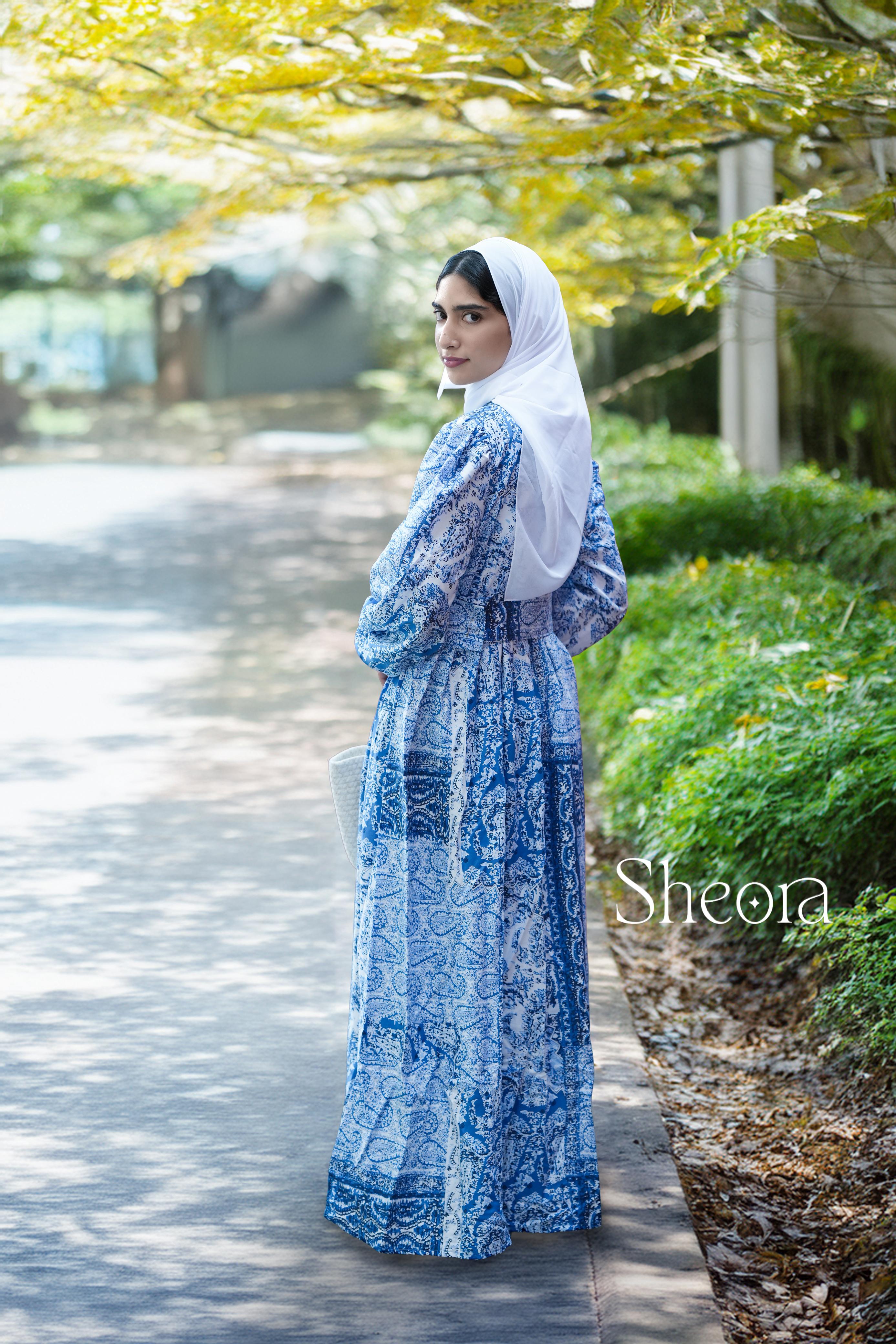 Blue Ethnic Print Maxi Dress