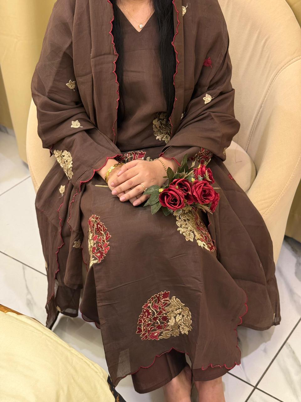 Elegant Embroidered Mulchanderi 3PC Dress Set