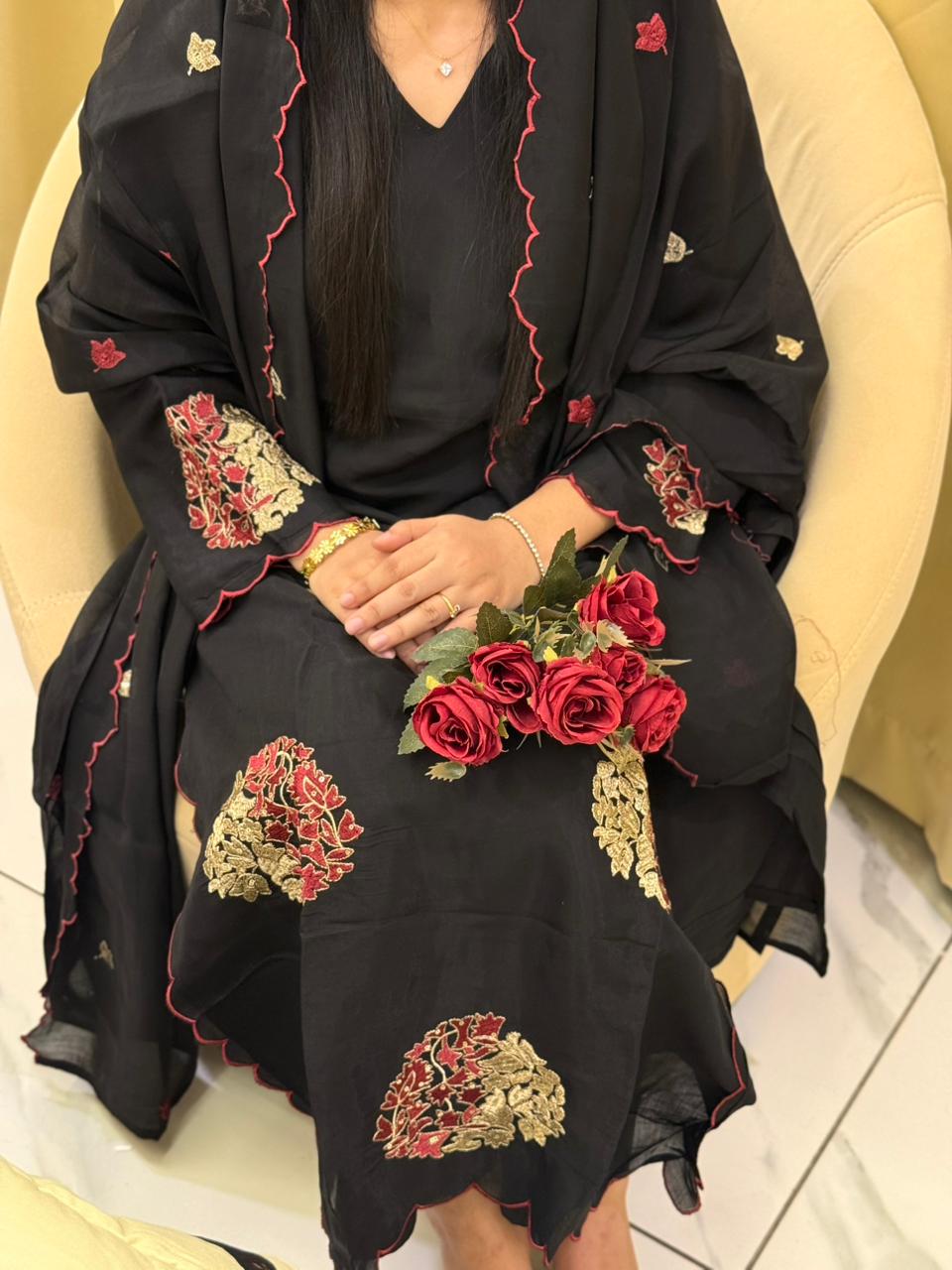 Elegant Embroidered Mulchanderi 3PC Dress Set