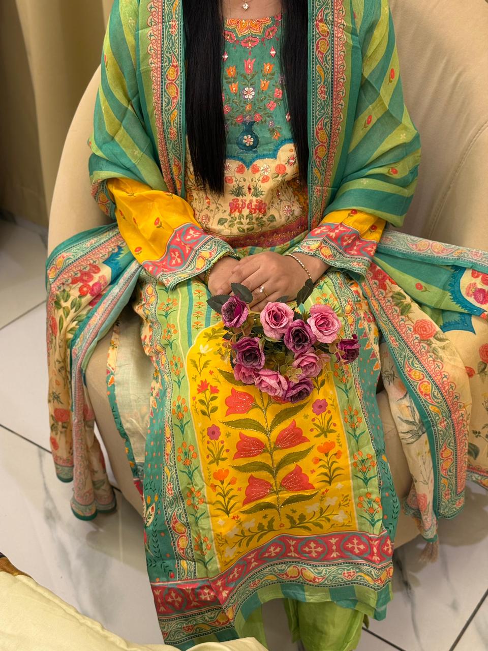 Premium Muslin Digital Print Handwork Dress Set