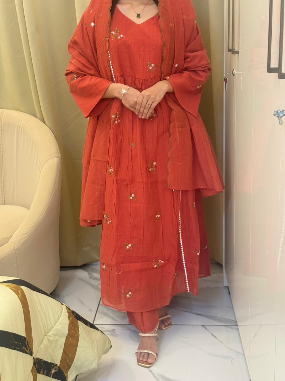 Elegant Mulchanderi Embroidered Dress Set