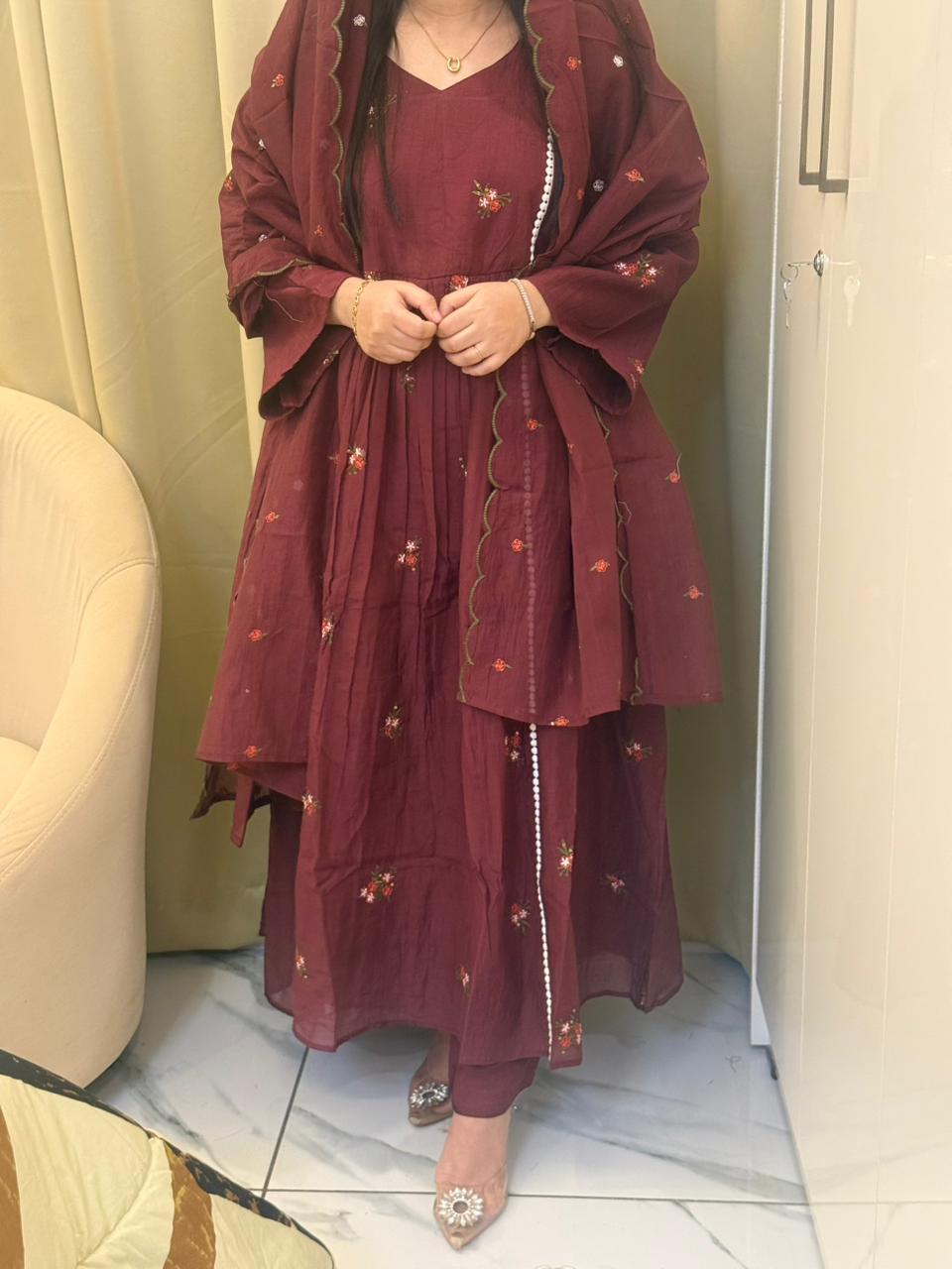 Elegant Mulchanderi Embroidered Dress Set