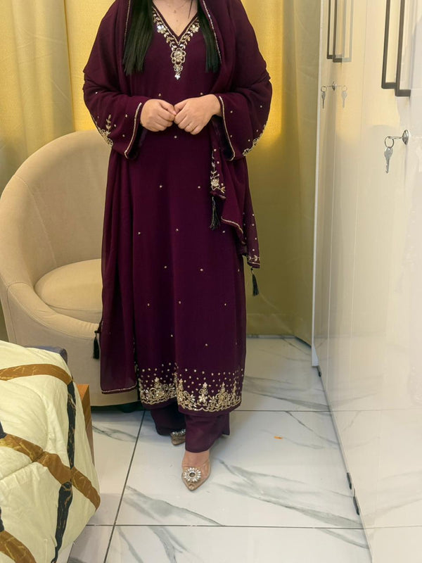 Premium Chiffon Handwork Suit Set with Dupatta