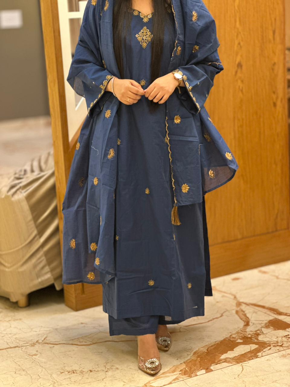 Handwork Mul Chanderi Suit Set with Dupatta