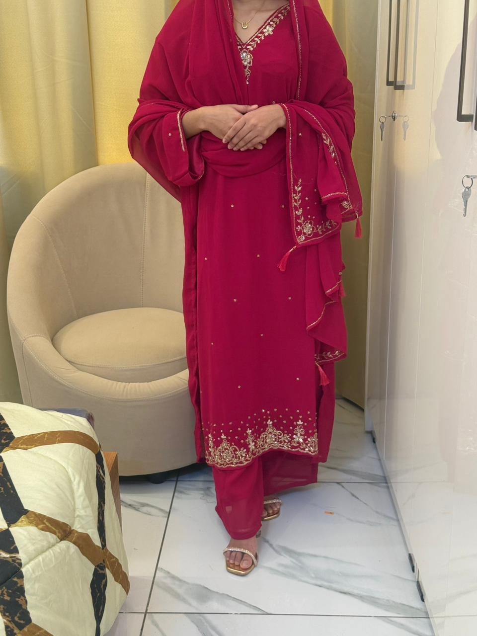 Premium Chiffon Handwork Suit Set with Dupatta