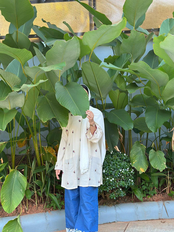 White Hand Embroidered Pakistani Style Short Kurti