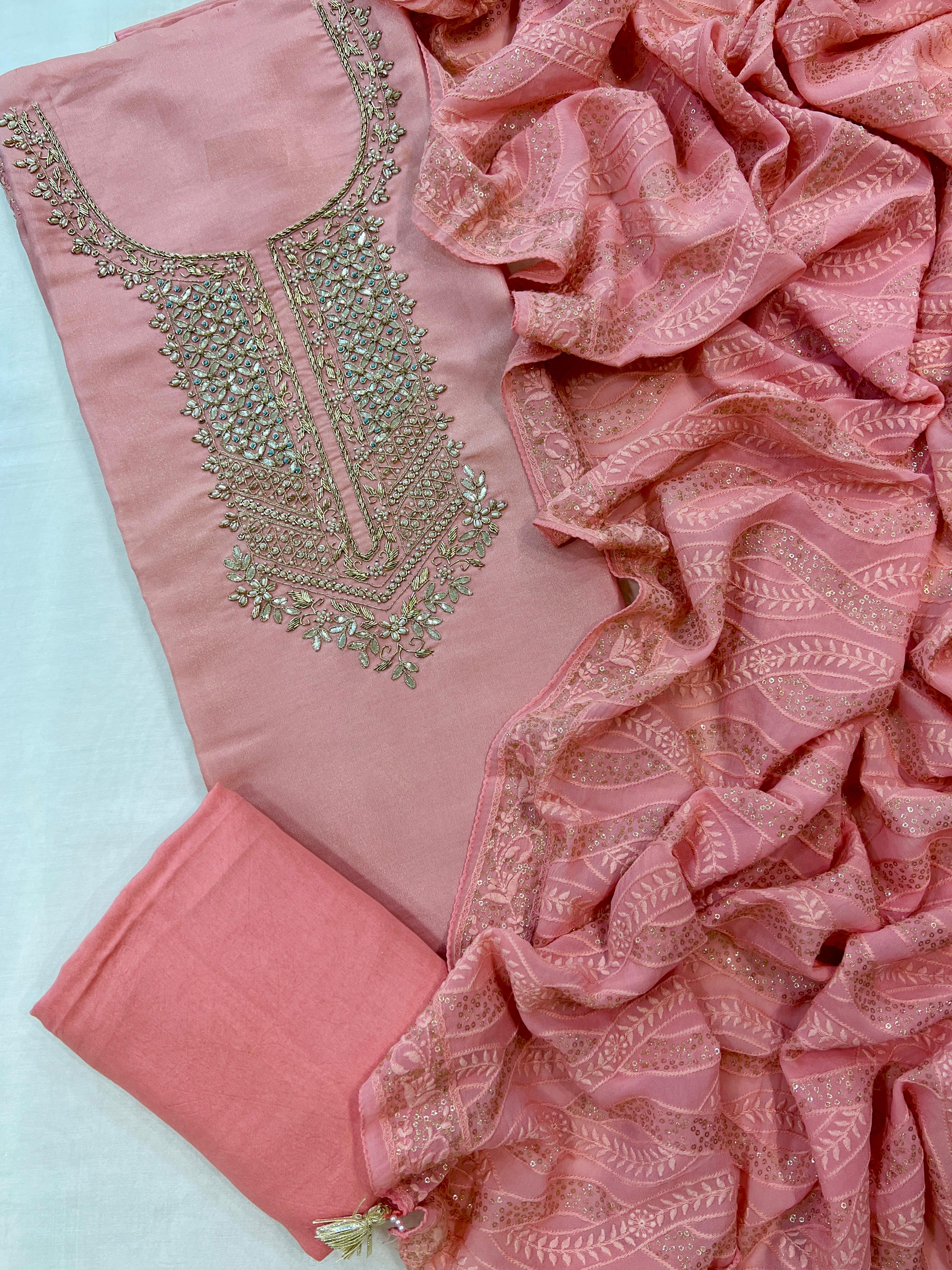 Rose Pink Designer Heavy Embroidered Suit Set