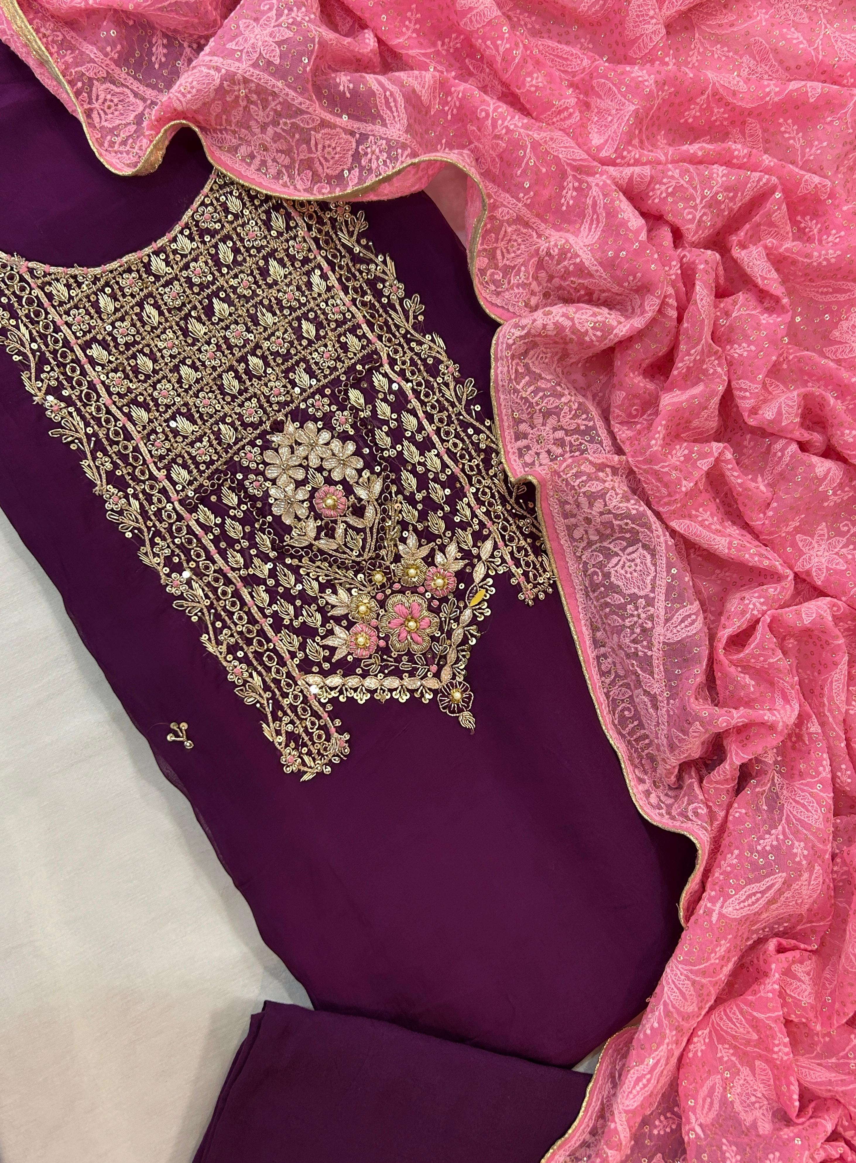 Embroidered Festive Suit Set with Soft Net Dupatta