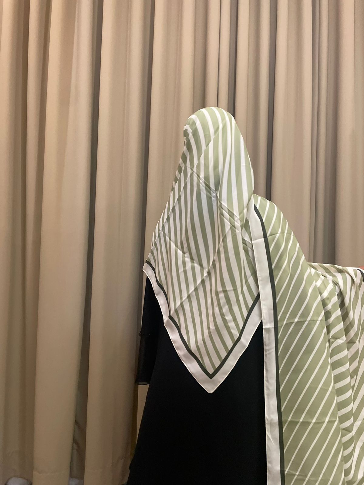 Premium Turkish Crepe Hijab – Olive Green Striped | Made in Turkey